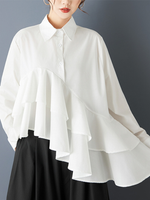 Day-to-Night Confidence Ruffle Blouse with Asymmetrical Cascade and Effortless Fit