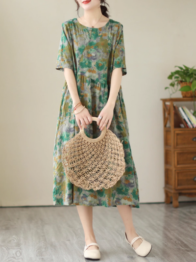 Women's Green Flower Midi Dress