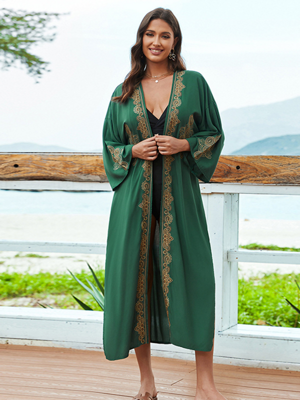 Vestido de Kimono de cinturón bordado de estilo abierto de gran tamaño para mujeres
