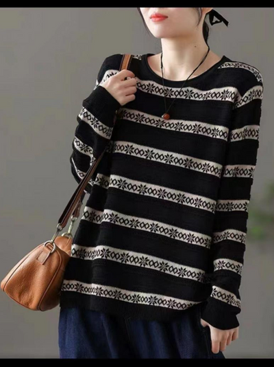 Women's Autumn Amore Stripes Loose Sweater