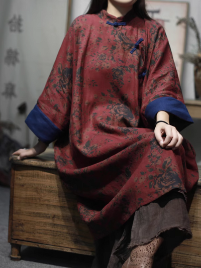 Women's Stand-up Collar Plate Button Mid-Length Shirt Dress