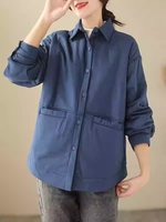 Minimalist cotton-nylon women's jacket, relaxed shacket with refined button front