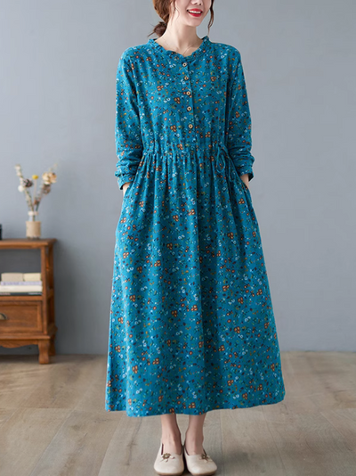 Women's Stylish Floral Printed Button-Up A-Line Dress