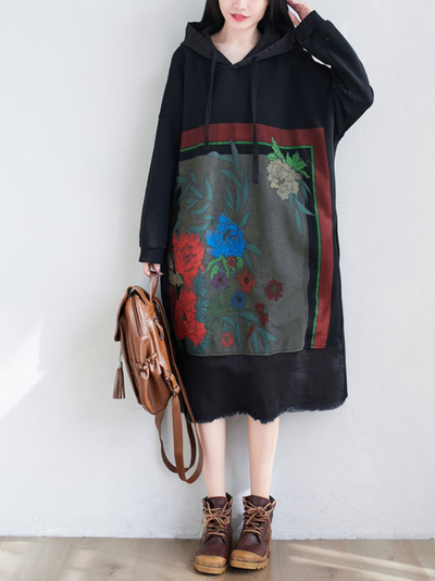 Women's Artistic Patchwork Plus Size Hooded dress
