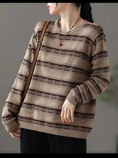 Women's Autumn Amore Stripes Loose Sweater