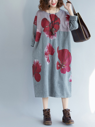 Women's Modern Fashional Printed Flower A-Line Dress