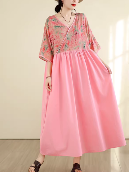 maxi viscose dress Floral Kimono-Top V-Neck Maxi Dress in Viscose Blend Chic Silhouette – Eva  Trends