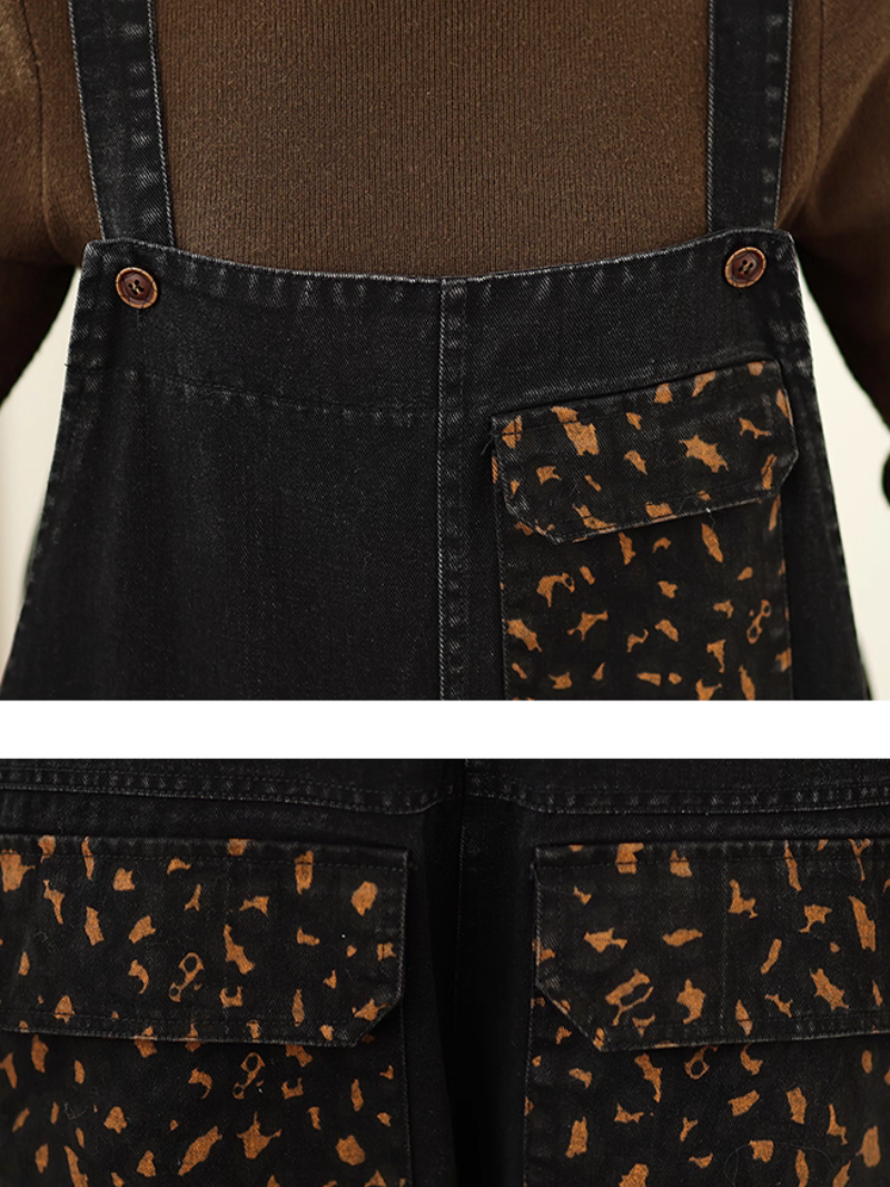 Artisanal denim overalls in cotton with patch pockets and elastic hems