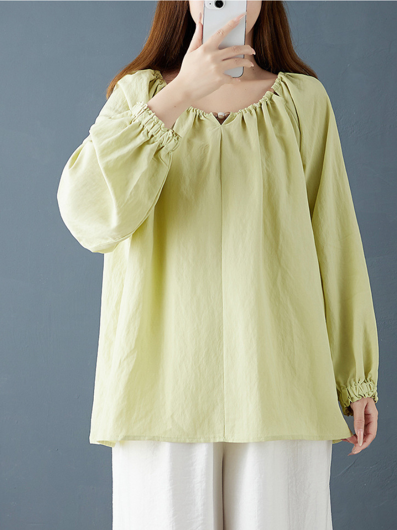 Cotton-Linen Peasant Blouse with Ruffled Cuffs