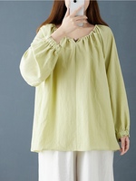 Cotton-Linen Peasant Blouse with Ruffled Cuffs