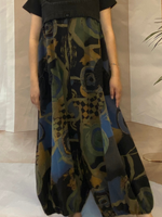 Geometric Print Denim Dungarees With Curved Hip Pockets