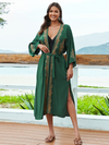 Women's Loose Large Size Open Style Printed Embroidered Belt Kimono Dress