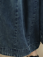 Vintage Denim Cotton Balloon Culotte Pants with Elastic Waist and Pockets