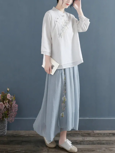 Women's Spring and Summer Embroidered Vintage Tops