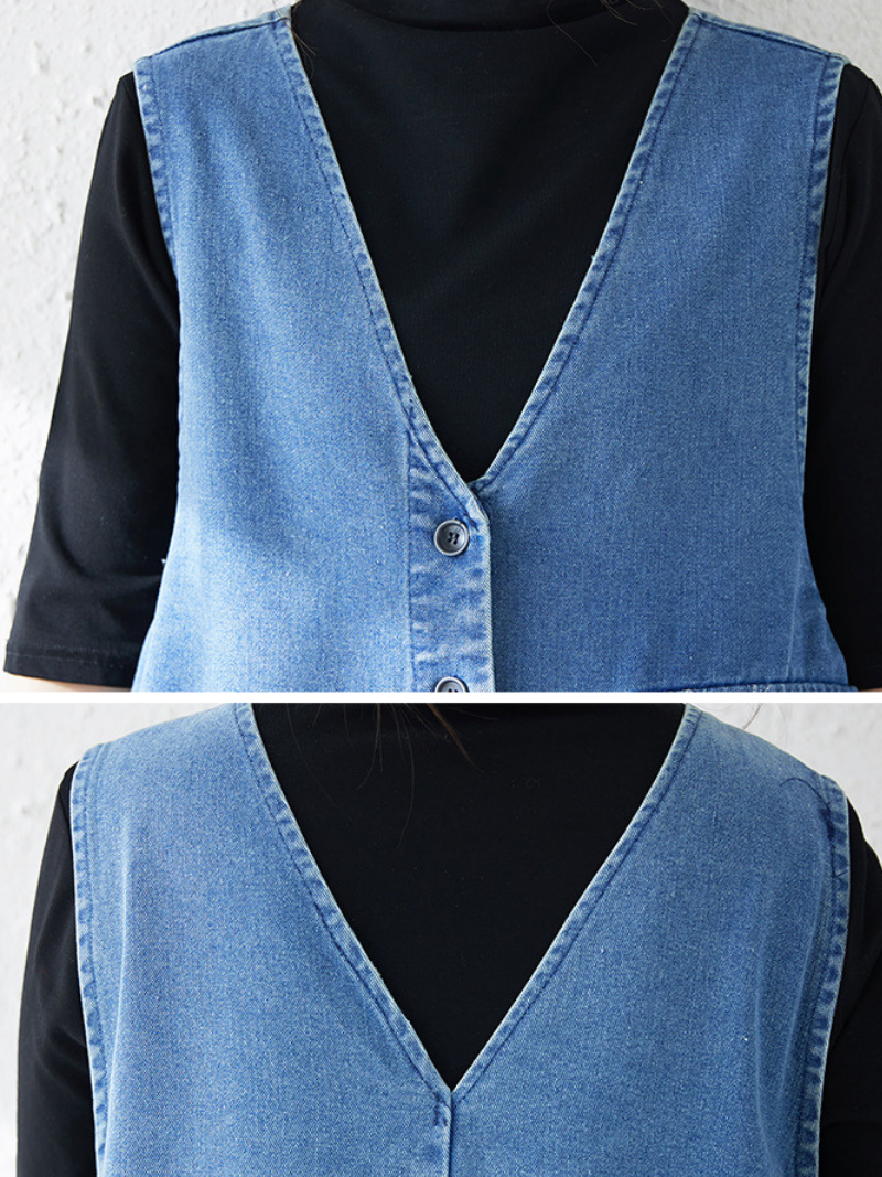 Utility Chic Denim Dress Pinafore with Oversized Floral Patch Pockets