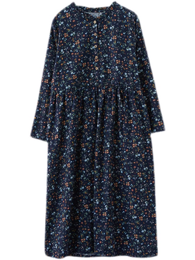 Women's Stylish Floral Printed Button-Up A-Line Dress