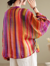Women's Stylish Everyday Rainbow Striped Loose Shirt Tops