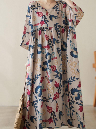 Women's Generous Beauty Printed Flower Smock Dress