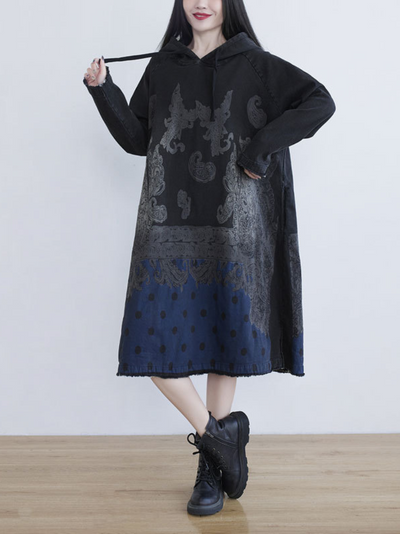 Women's Vintage Inspired Hooded Pattern Polka Dot Dress