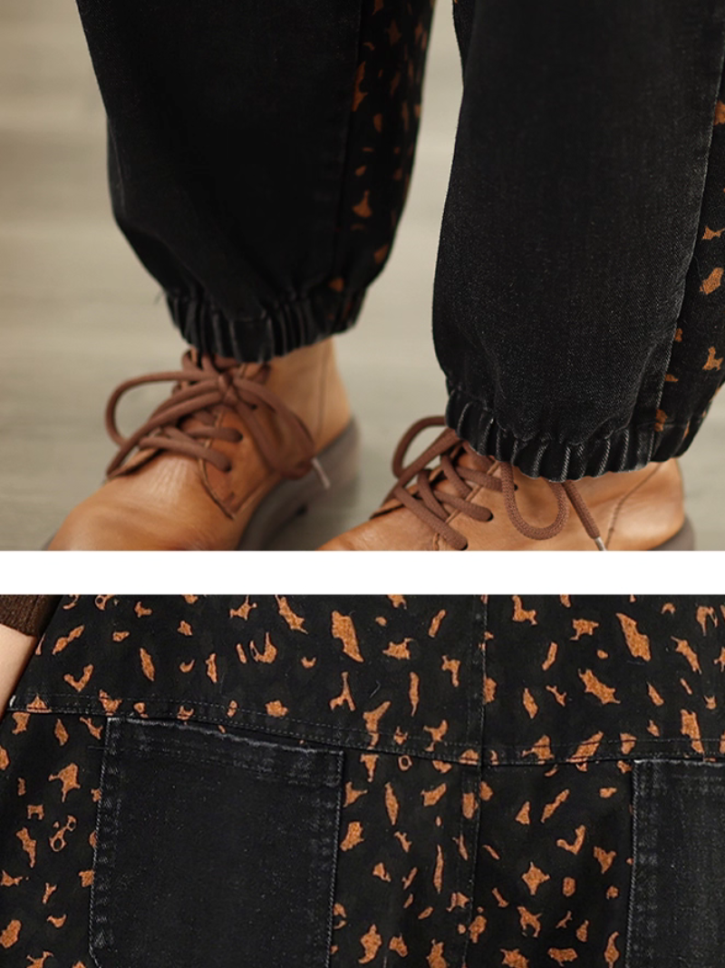 Artisanal denim overalls in cotton with patch pockets and elastic hems