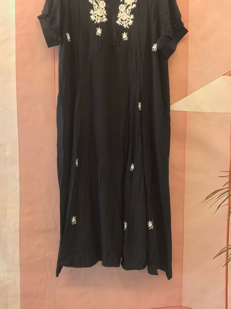Women's Flower Embroidered Trumpet Sleeves A-Line Dress