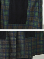 Longline Denim Cotton Plaid Shacket Coat with Hood and Pockets