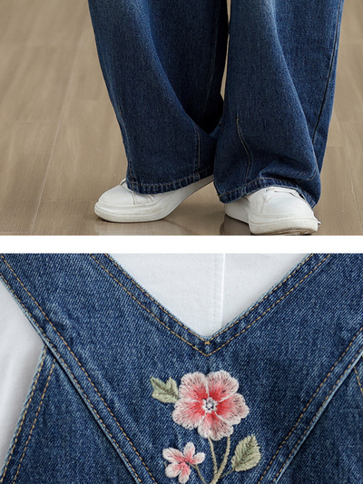 Women's Stylish Spring Embroidered Flower Overalls Dungarees