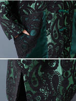 Artisanal Jacquard Flocking Overcoat with Mandarin Collar and Frog Closures