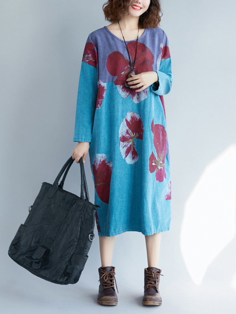 Women's Modern Fashional Printed Flower A-Line Dress