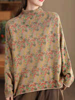 Jacquard Floral Knit Sweater with Relaxed Silhouette for Effortless Layering