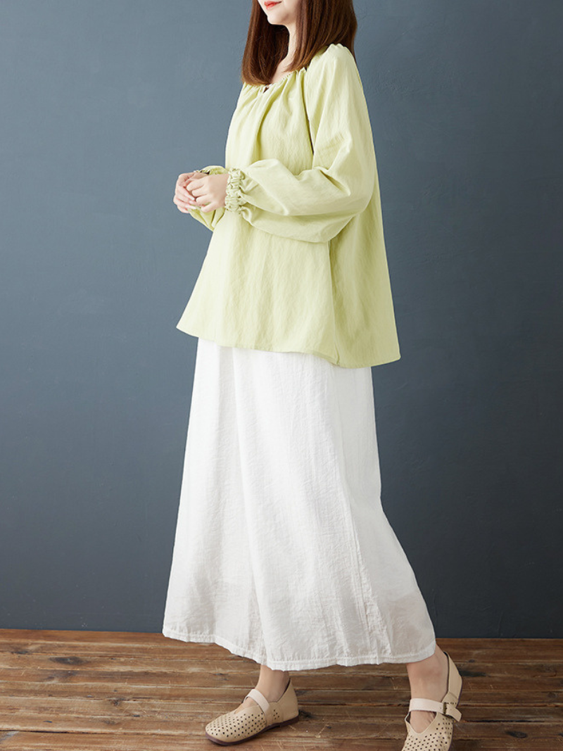 Cotton-Linen Peasant Blouse with Ruffled Cuffs