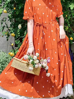 Cottage Garden Polka Dot Cotton Dress with Scalloped Lace Hem