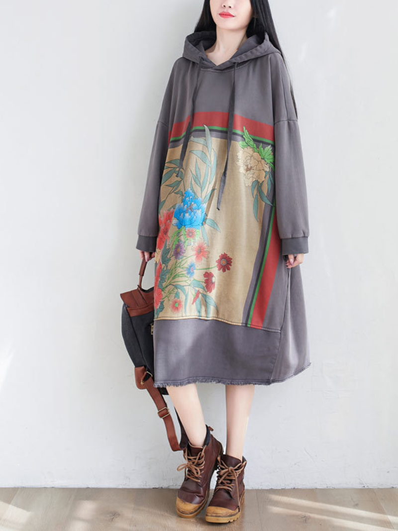 Women's Artistic Patchwork Plus Size Hooded dress