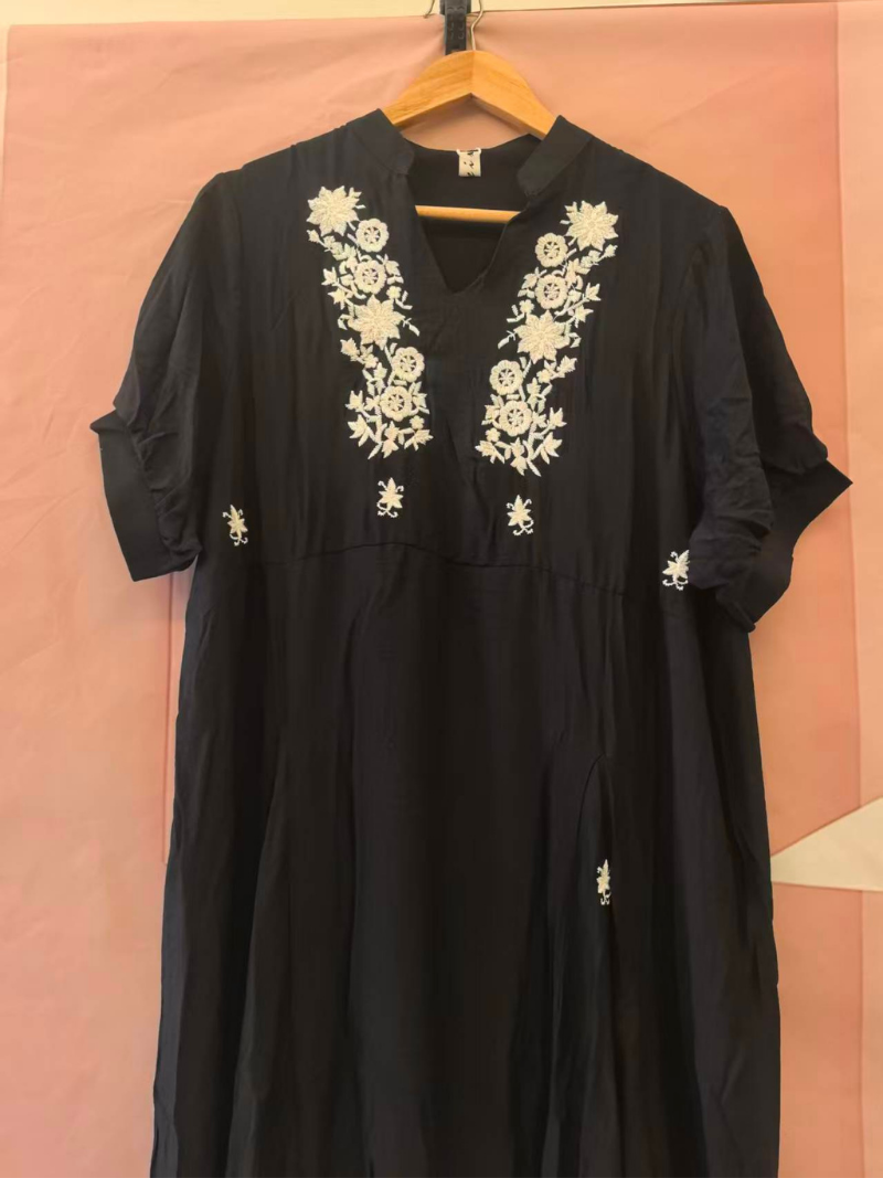 Women's Flower Embroidered Trumpet Sleeves A-Line Dress