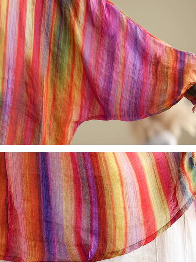 Women's Stylish Everyday Rainbow Striped Loose Shirt Tops
