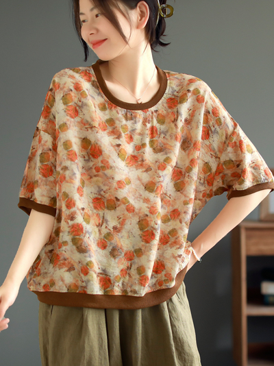 Women's Summer Any Occasion Loose Floral Printed Tops