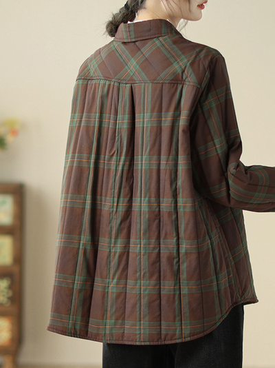 Women's Winter Warm Plaid Button-Up Coat