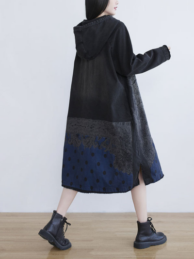 Women's Vintage Inspired Hooded Pattern Polka Dot Dress