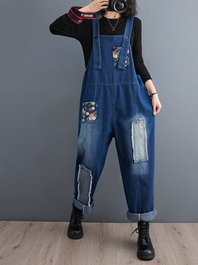 Women's Loose Casual Fashionable Embroidered Overalls Dungarees