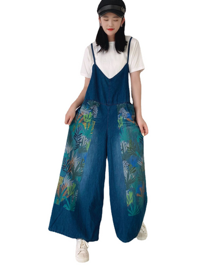 Women's Blue Printed Overalls