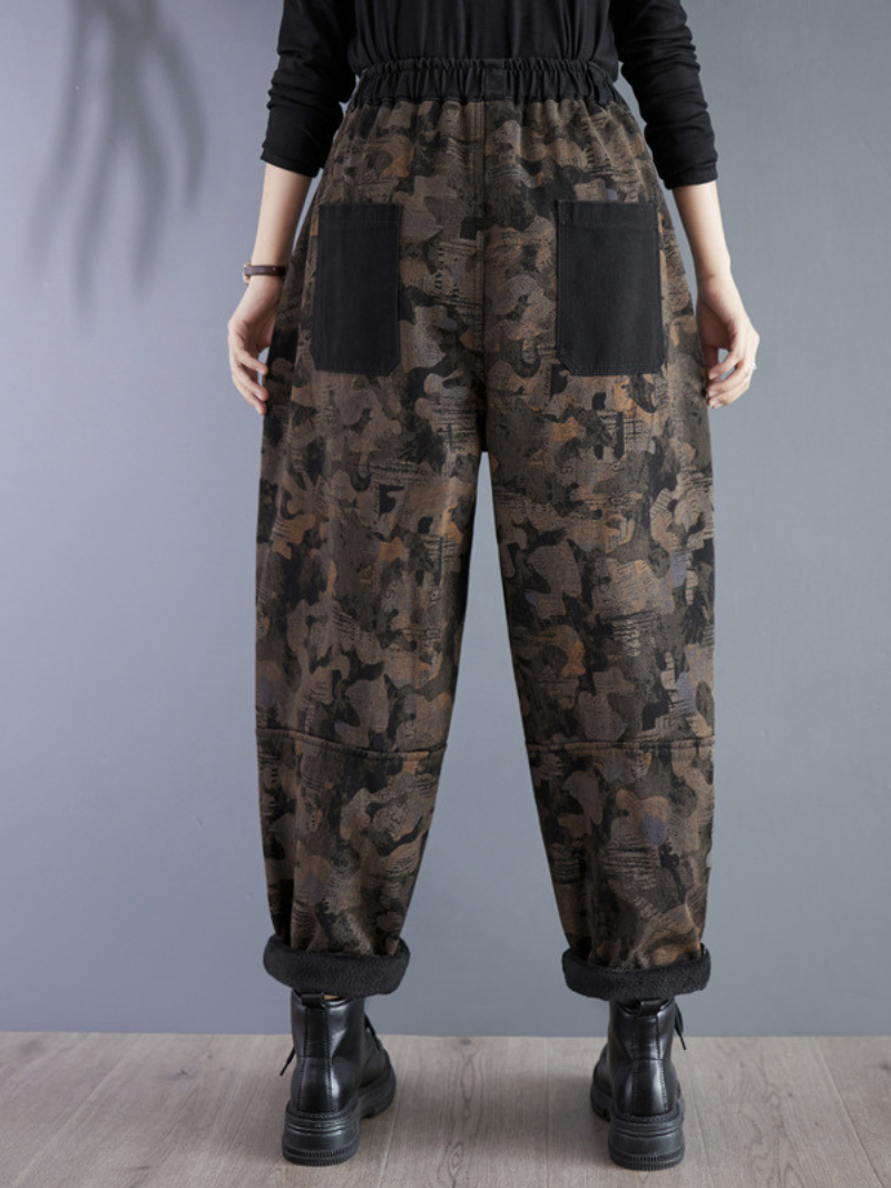 Women's Stylish Retro Printed Elastic Waist Pant Bottom