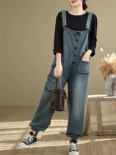 Women New Artical Three-Dimensional Pocket  Dungarees