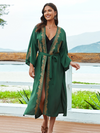 Women's Loose Large Size Open Style Printed Embroidered Belt Kimono Dress