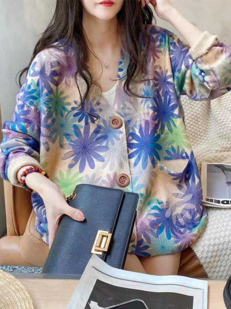 Buttoned Up Colorful Knit Women's Cardigan