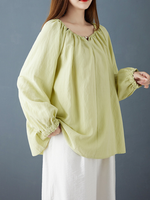 Cotton-Linen Peasant Blouse with Ruffled Cuffs