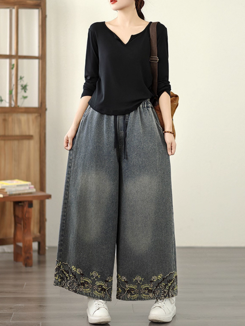 Women's Spring and Autumn Embroidered Printed Bottom
