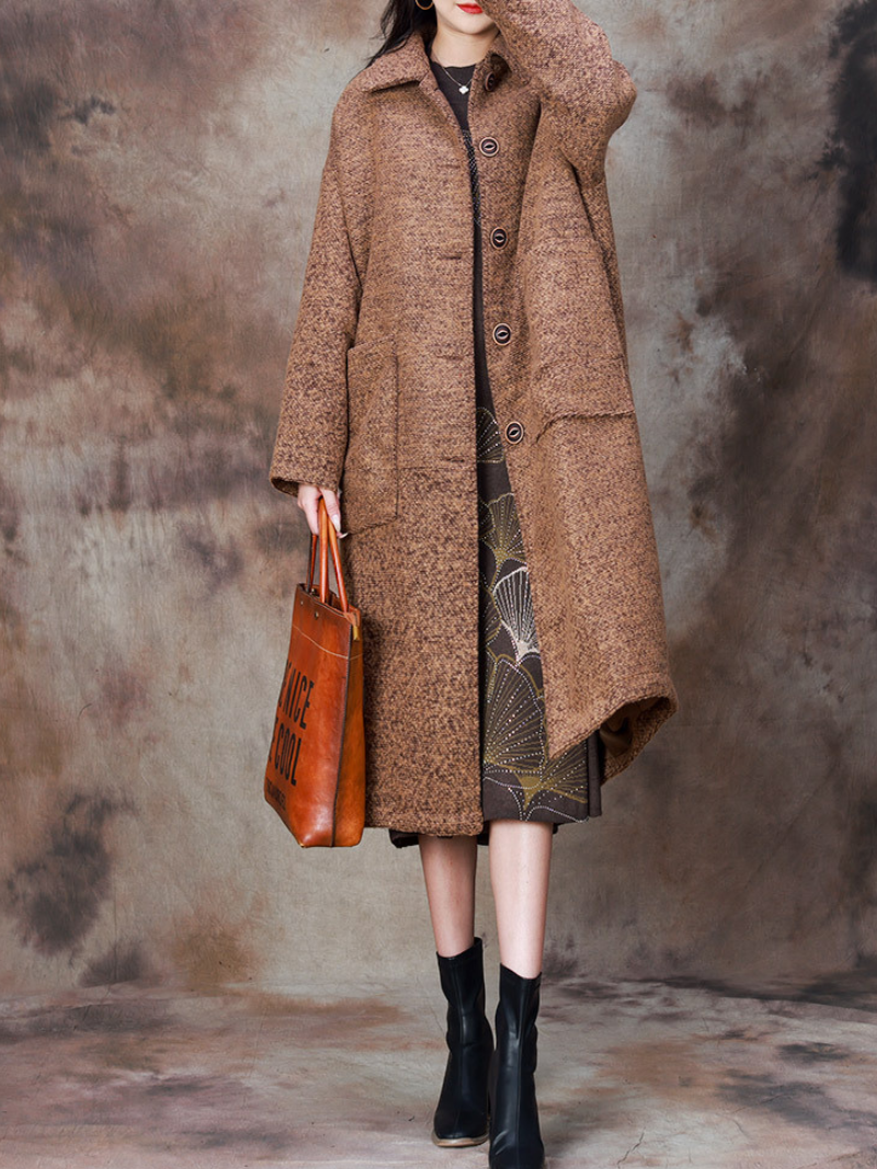 Women's Cozy Cocoon-Shaped Woolen Long Knee-Length Warm Coat