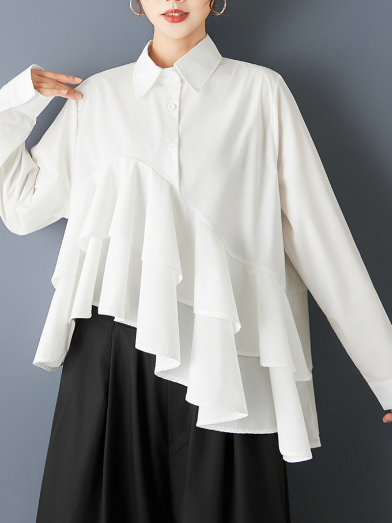 Day-to-Night Confidence Ruffle Blouse with Asymmetrical Cascade and Effortless Fit