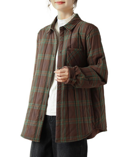 Women's Winter Warm Plaid Button-Up Coat