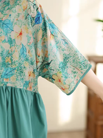 Artful Floral-Bodice V-Neck Maxi Dress in Breezy Viscose Blend Elegance
